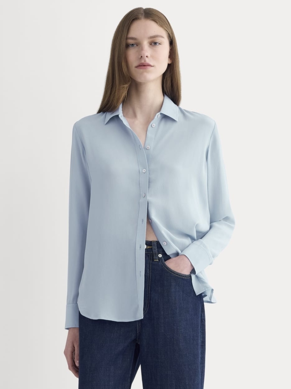 Everlane Must Have Washable Silk Shirt Soft Blue